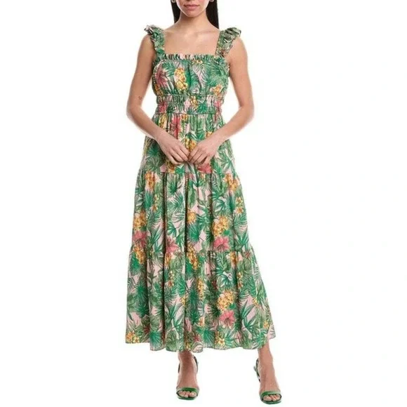 Maison Tara Tiered Midi Dress Women's Green 14 - Picture 1 of 10